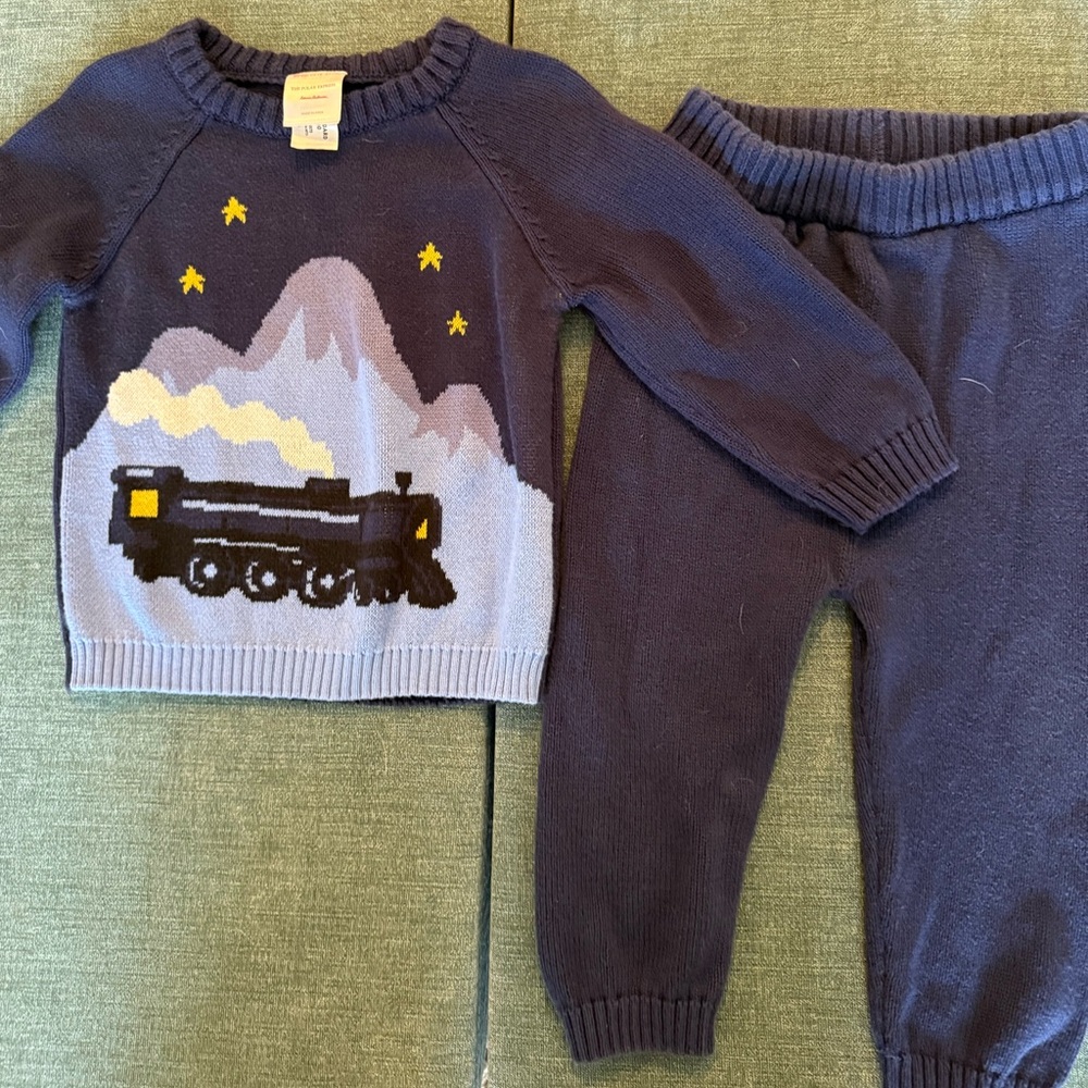 Hanna Andersson Blue Train Sweater Set